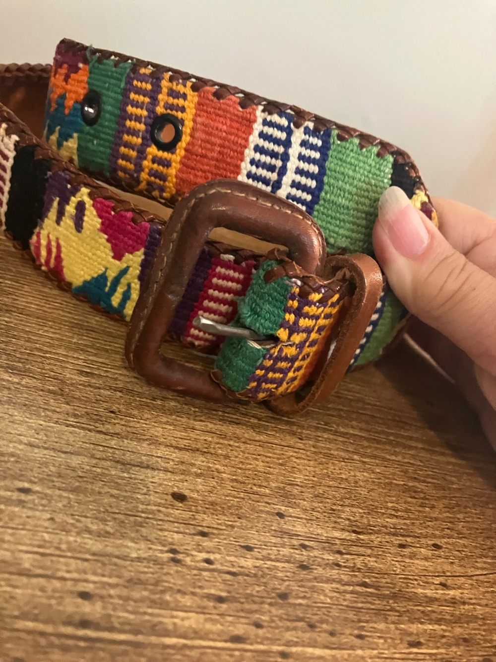 Woven Multicolor Leather-Trim Women's Belt